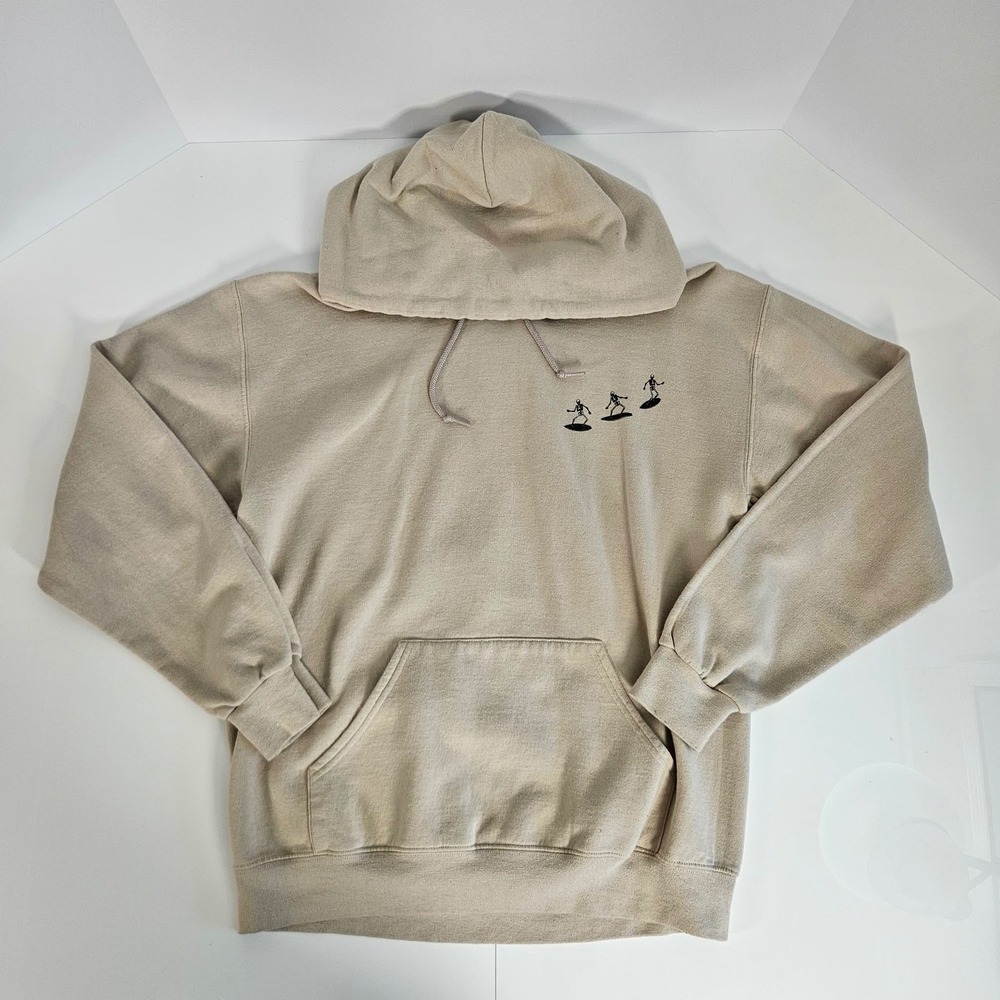 Bowery Supply Co Surfing Skeletons Graphic Hoodie Tan Sand Mens Medium